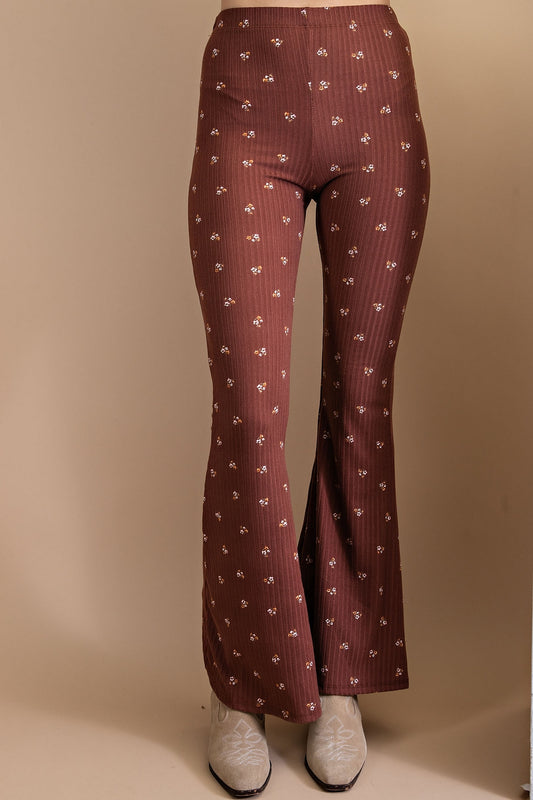DITSY FLORAL RIBBED BELL BOTTOMS