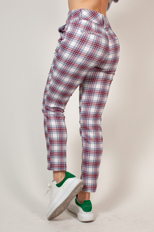 PLAID HIGH WAIST STRETCH PANT