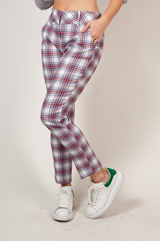 PLAID HIGH WAIST STRETCH PANT