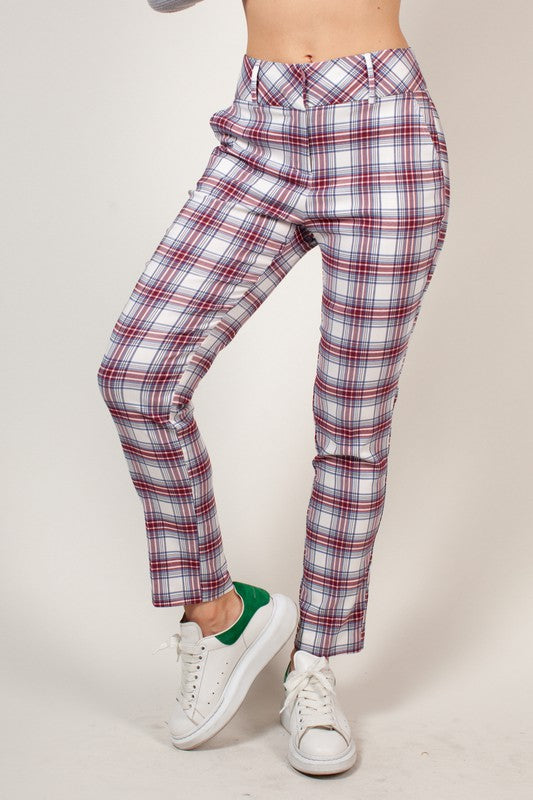 PLAID HIGH WAIST STRETCH PANT