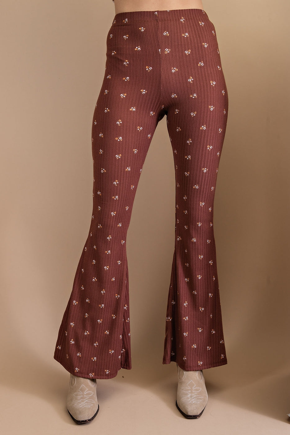 DITSY FLORAL RIBBED BELL BOTTOMS